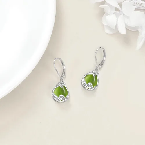 Miniatura 273 de Aretes colgantes con forma de lágrima de filigrana de piedra lunar de plata de ley 925 con cierre de palanca para mujer, regalos de joyería
