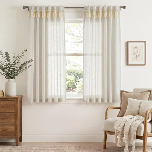 Miniatura 112 de JINCHAN Cortinas de lino de 108 pulgadas de largo, juego de 2 paneles, cortinas de ventana para sala de estar y dormitorio, cortinas