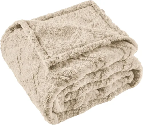 Miniatura 24 de Manta de Tiro de Piel Sintética Color Hueso para Sofá, Manta Suave y Esponjosa de Burbujas para Cama y Sofá, Manta Gruesa y Cálida de Felpa Difusa