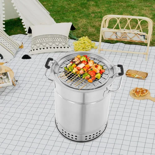 Miniatura 3 de Barbacoa portátil de carbón, 20 pinchos de carbón inoxidable, parrilla de barbacoa de 360° sin humo al aire libre, parrillas de carbón envolvente