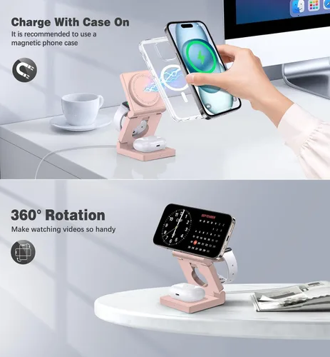Miniatura 4 de Estación de carga inalámbrica 3 en 1 para múltiples dispositivos Apple - Cargador inalámbrico magnético plegable para viajes - Cargador de 18W