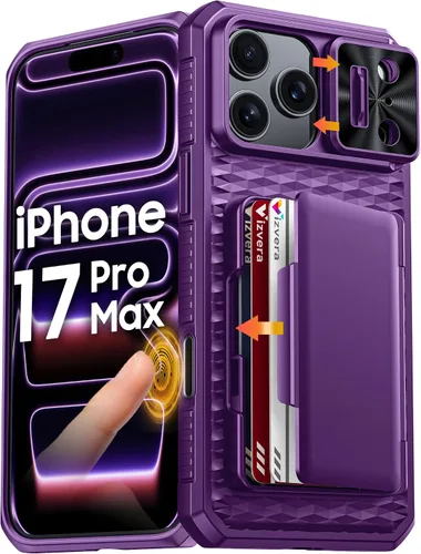 Miniatura 25 de Vizvera para iPhone 16 Pro Max Funda tipo cartera RFID [Soporte para tarjetas][Control de cámara][Cubierta de cámara] Funda protectora de silicona