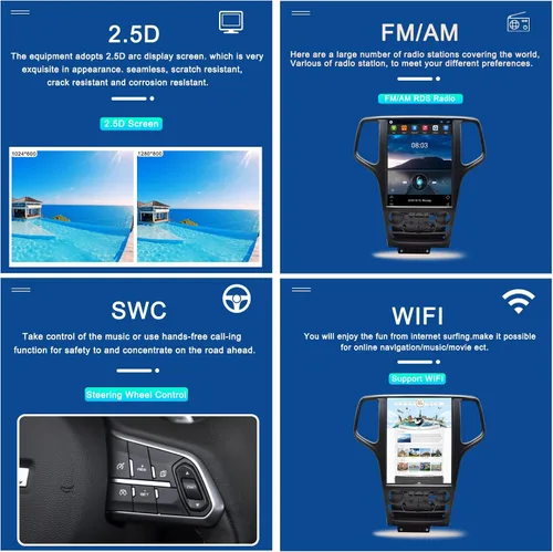 Miniatura 7 de Android 11 - Radio estéreo para coche en tablero apto para Jeep Grand Cherokee 2014 a 2020 con 4+64G 12.1 pulgadas gran pantalla táctil navegación