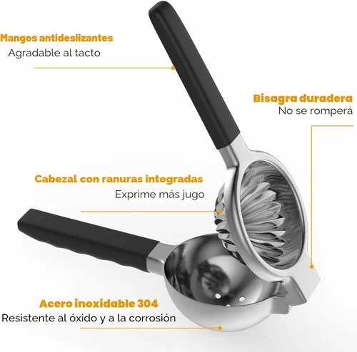 Miniatura 3 de Exprimidor de limón de acero inoxidable - Exprimidor de cítricos de metal - Exprimidor de limón y frutas con asas de silicona - Exprimidor manual