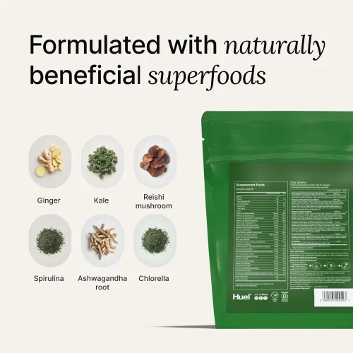 Miniatura 5 de Huel Daily Greens Lemon & Ginger Polvo de Superalimento Verde 91 Vitaminas, Minerales e Ingredientes de Origen Alimenticio Completo