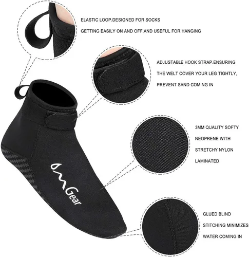 Miniatura 2 de Calcetines de agua de neopreno, calcetines de playa tipo botines de 0.118 pulgadas, con costuras invisibles antideslizantes para traje de neopreno