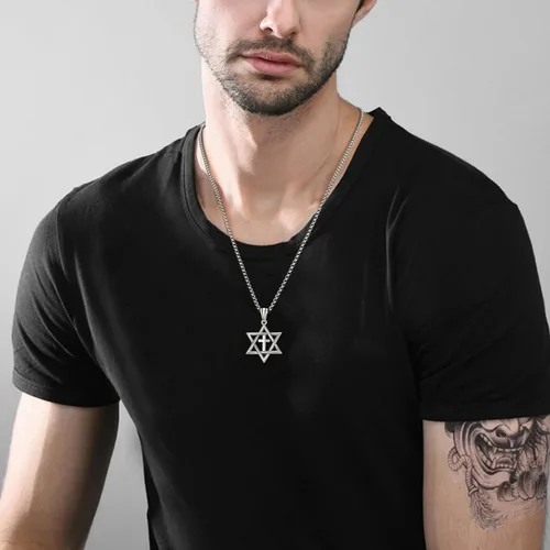Miniatura 3 de ADMETUS Regalos para el día de San Valentín para él, collar de estrella de David de plata de ley 925, colgante hexagonal de estrella judía Estrella