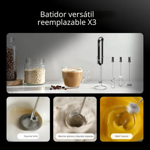 Miniatura 6 de InstaWhisk - Espumador de leche con velocidad variable, varita espumadora de café recargable con batidor doble desmontable, mezclador de bebidas