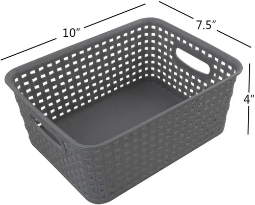 Miniatura 5 de Cesta de almacenamiento de plástico gris, 10.03 x 7.67 x 4.05 pulgadas, 6 paquetes