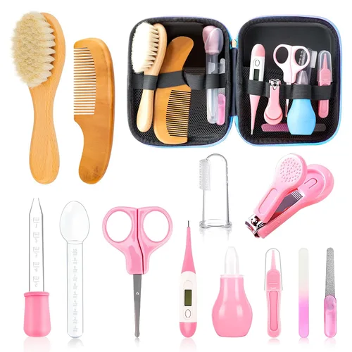 Miniatura 14 de Kit de aseo para bebés, juego de cuidado de seguridad infantil con cepillo para el cabello, peine cortaúñas, aspirador nasal, kit esencial