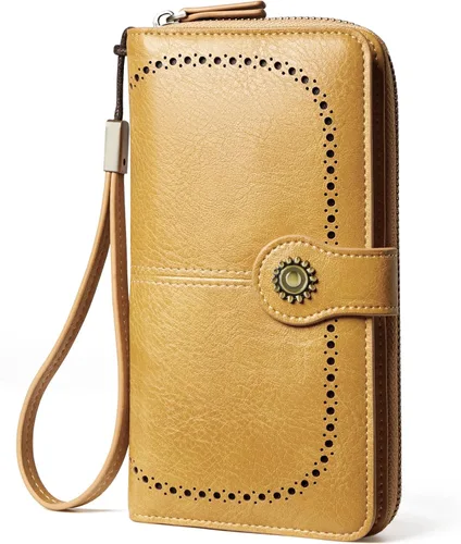 Miniatura 21 de TFKGS Billetera para mujer con bloqueo RFID de cuero, gran capacidad, porta tarjetas, cartera tipo embrague para teléfono, bolso largo de viaje