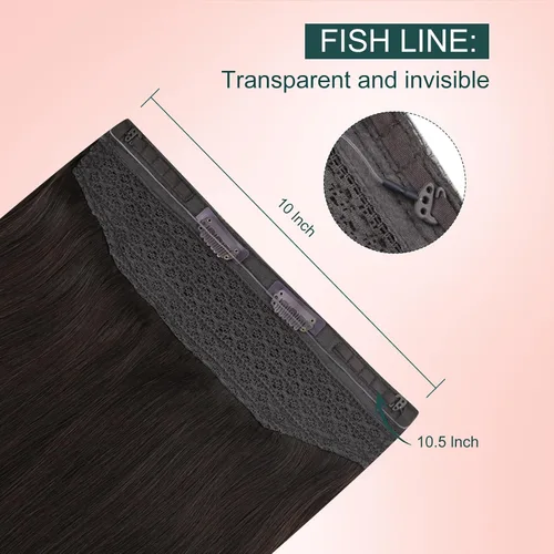 Miniatura 4 de Easyouth Extensiones de cabello humano con alambre, color marrón oscuro, extensiones de cabello humano Remy, extensión de línea de pescado