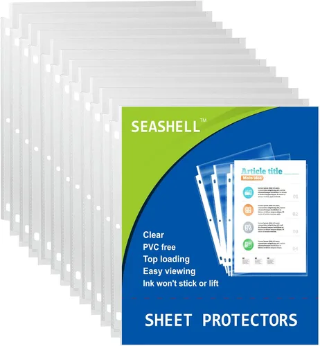 Miniatura 8 de Seashell Paquete de 100 protectores de hojas transparentes de 8.5 x 11 pulgadas, protectores de página para carpeta de 3 anillas, fundas de plástico