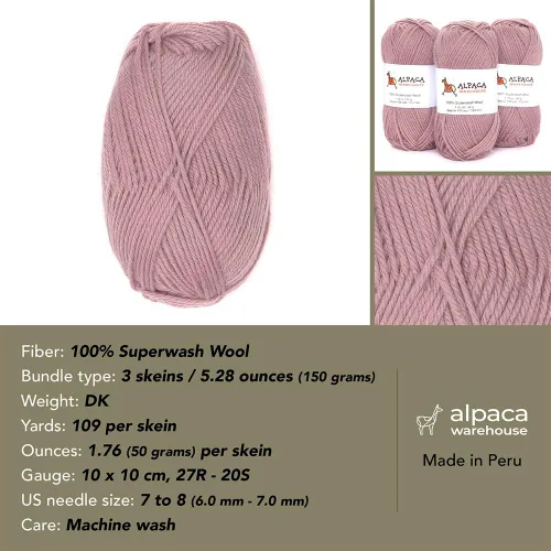 Miniatura 3 de 100% lana pura Superwash de Alpaca Warehouse, juego de 3 madejas (150 gramos) de peso DK - Procedencia directa de Perú - Celestialmente suave