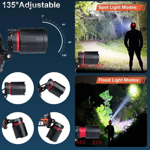 Miniatura 4 de Foleto Juego de 2 faros delanteros recargables, lámparas LED alimentadas por pilas, súper brillante de alto lumen con 3+4 modos, lámpara frontal