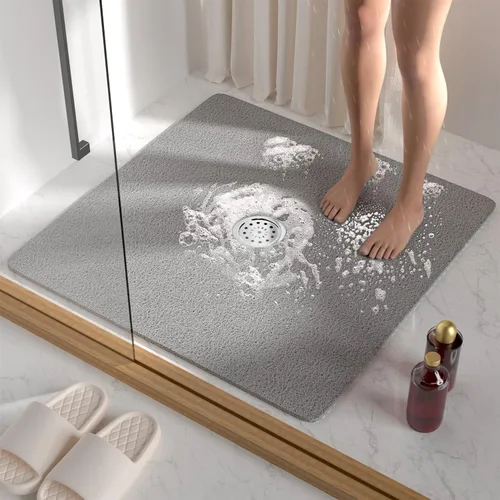 Tapete de ducha cuadrado, 24 x 24 pulgadas, tapete de ducha súper antideslizante para ducha interior, tapete de baño de esponja de PVC suave sin