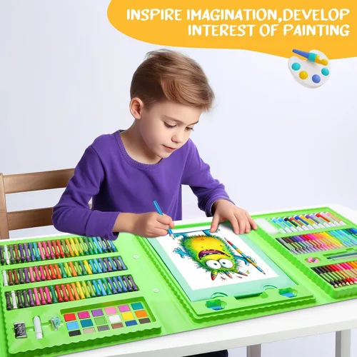 Miniatura 8 de homicozy Suministros de arte para niños de 4 a 12 años, estuche de arte con juegos de dibujo de dinosaurios, kits de colorear con caballete triple