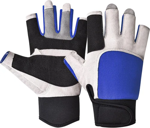 Miniatura 12 de ChinFun Guantes de vela unisex acolchados con palma sin dedos, guantes de kayak, perfectos para remo, canoa para hombres, mujeres y jóvenes A-azul