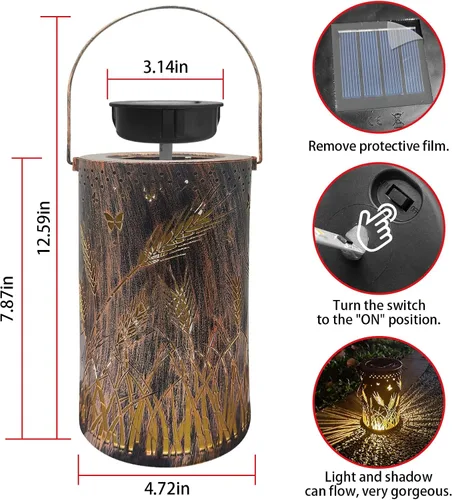 Miniatura 7 de Faroles solares impermeables para exteriores, luces solares de libélula de metal, luces solares decorativas de mesa, farol colgante solar, luces