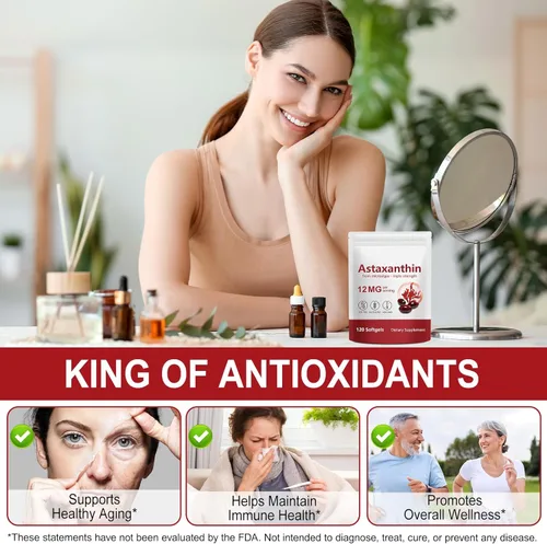 Miniatura 2 de Suplemento de astaxantina premium de 12 mg, 120 cápsulas blandas de astaxantina, fórmula sin OMG y sin gluten, 1 paquete