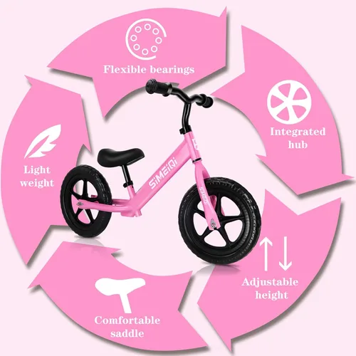Miniatura 5 de Bicicleta de equilibrio de 12 pulgadas para niños y niñas de 2, 3, 4, 5 años de edad, sin pedal, caminar, equilibrio, entrenamiento, bicicleta Rosa