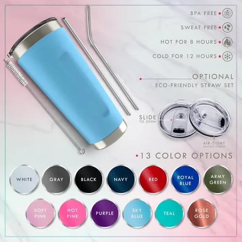 Miniatura 3 de Vasos personalizados, vaso de acero inoxidable con tapa Tazas personalizadas Rosa claro