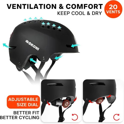Miniatura 6 de DKONI Casco de bicicleta con luces LED, casco de bicicleta para viajeros, casco de ciclismo recargable por USB, casco de luz LED frontal y trasera