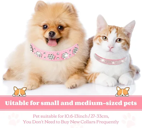 Miniatura 3 de 2 Piezas Collares de Cuero PU para Perro Rosa con Pedrería Collar para Mascotas con Patrón de Flores Collar para Perro con Tachuelas Ajustable