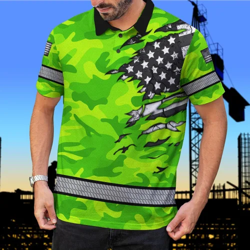 Miniatura 7 de Polo reflectante con bandera de camuflaje de alta visibilidad para hombres y mujeres, polo de seguridad para trabajo, patriótico