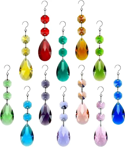 Miniatura 8 de 20 piezas de 1.496 pulgadas (1.496 in) con forma de lágrima, cristales de repuesto para atrapasoles de cristal conectados, cuentas octágonas, adorno