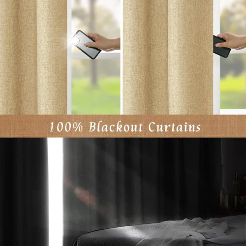 Miniatura 4 de LAMIT Cortinas de lino natural 100 % opacas para ventana, para dormitorio, 45 pulgadas, cortinas térmicas con textura de lino estilo granja