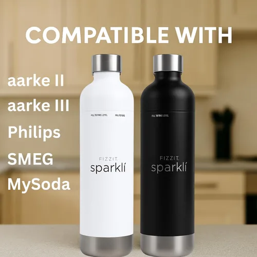 Miniatura 5 de FIZZIT Botella de Carbonatación de Acero Inoxidable Negro Compatible con Algunos Fabricantes de Soda Botella de Agua con Gas Reutilizable, Apta