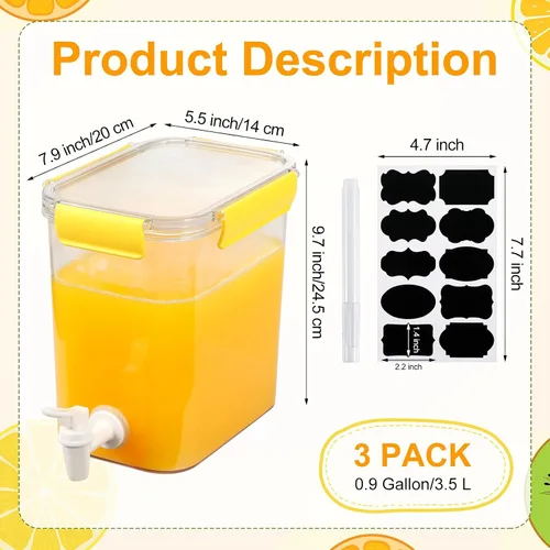 Miniatura 2 de Mumufy Juego de 3 dispensadores de bebidas de plástico para fiestas, dispensador de bebidas para refrigerador con espita recipiente de limonada