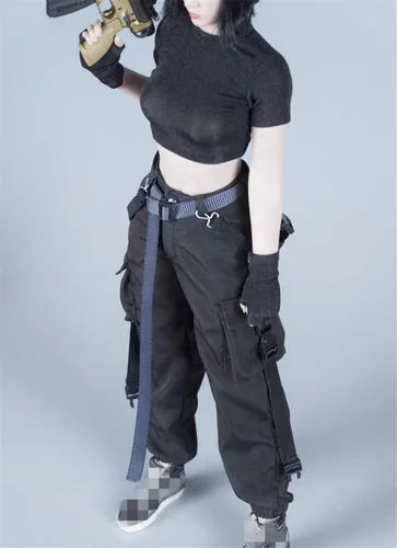 Miniatura 5 de Ropa femenina a escala 1/6, camiseta y pantalones, guante, cinturón, traje de disfraz para soldado de 12 pulgadas, figura de acción