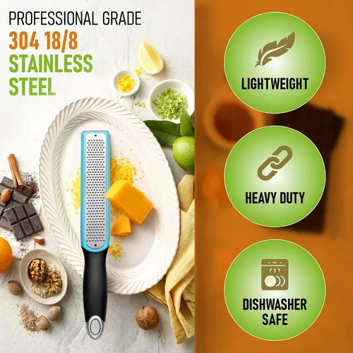 Miniatura 3 de Spring Chef Rallador Zester de limón prémium con asa, frutas, ajo, chocolate, jengibre, herramienta de cocina resistente, zester cítrico de acero
