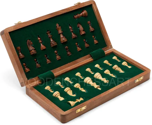 Miniatura 3 de Tablero de ajedrez plegable de madera magnético hecho a mano con almacenamiento para 32 ajedrez (7 x 7 pulgadas)