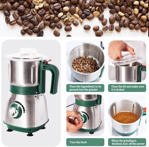 Miniatura 4 de Molinillo eléctrico para cocina, molinillo de granos de 500 W con 3 cuchillas de acero inoxidable, versátil molinillo de especias para café, moler