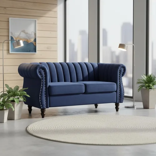 Miniatura 7 de Container Furniture Direct Darsen - Sofá Chesterfield moderno con elegantes brazos enrollados, ribete de cabeza de clavo y acolchado de canal, sofá