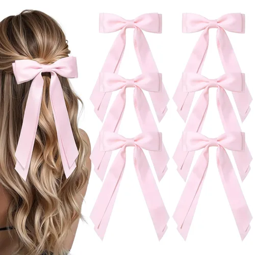 Miniatura 31 de Aileam 2 piezas lazos de cabello de satén sedoso, pinza para cabello, cinta blanca para cabello, sujetador de cola de caballo, accesorios, Blanco