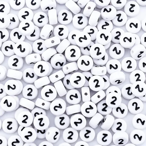 Miniatura 15 de 300 piezas de cuentas de número 0 redondas de 4x7mm, cuentas de número acrílico individual para hacer pulseras con dijes Redondo - 0