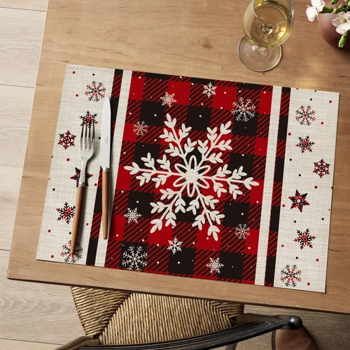 Miniatura 2 de Artoid Mode - Juego de 4 manteles individuales de vinilo con copos de nieve de Navidad, 30x46 cm, lavables, antideslizantes, de PVC, para decoración