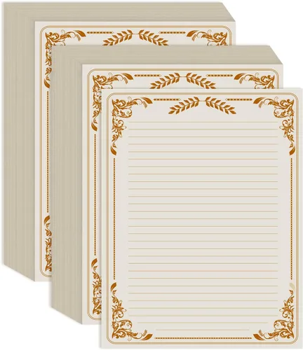 Miniatura 7 de Papel de carta con rayas vintage, papel estacionario para escribir cartas, 50 hojas de líneas y diseño de borde antiguo para papeles de escritura