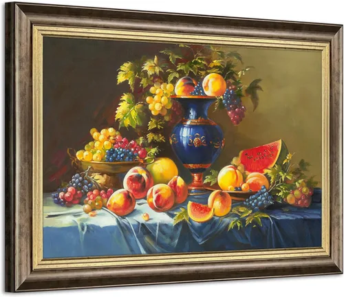 Miniatura 9 de ARTISTIC PATH Arte de Pared en Lienzo de Comida Retro - Cuadro Vintage de Frutas Burdeos Colorido Melocotón Uva Pintura Antigua Impresiones de Arte
