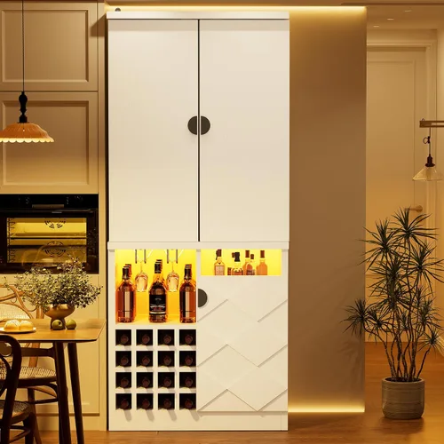 Miniatura 8 de kepptory Gabinete de almacenamiento de despensa de cocina de 72 pulgadas de alto, armario de bar independiente con luz LED RGB, aparador de cocina