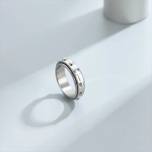 Miniatura 2 de Anillo giratorio de 0.236 pulgadas para aliviar la ansiedad con cuentas de rosario Cruz Señor oración platanegroorooro rosa anillo de acero