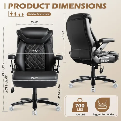 Miniatura 2 de 700lbs Big and Tall Office Chair, Ergonomic Heavy Duty Executive Cloth Office Chair with 5D Flip Arms & Adjustable Lumbar Support & Dual Rubber