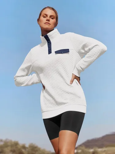 Miniatura 4 de MEROKEETY sudadera de manga larga con cuello en V y botones acolchados con retazos para mujer.