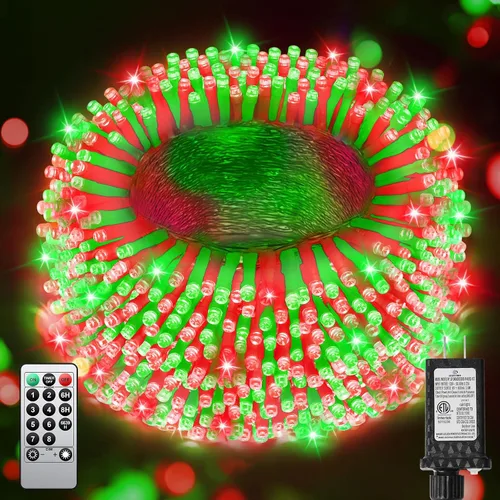 Miniatura 12 de 380 luces LED de Navidad de 125 pies, guirnalda de luces para exteriores, impermeables, temporizador y memoria, 8 modos regulables, para árbol
