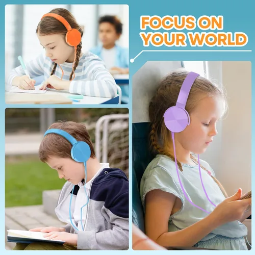 Miniatura 6 de Paquete de 5 audífonos para niños a granel para el aula escolar K-12, juego de auriculares duraderos para estudiantes, niños, adolescentes, niños