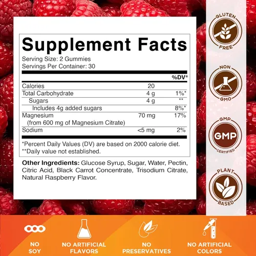 Miniatura 2 de Vitamatic Gomitas de magnesio 600 mg por porción – 60 gomitas veganas – Soporte para relajación, músculos, huesos y energía – Paquete de 3